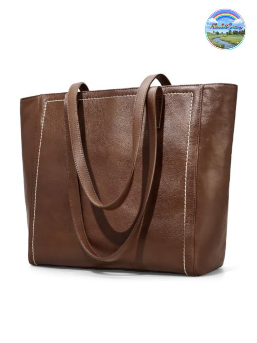 Genuine Leather Tote Bag with Zipper Laptop Work Travel Purse